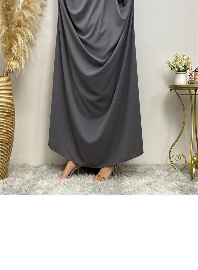 Loquat Simple Loose Solid Color Dress Abaya Grey  - Image 3