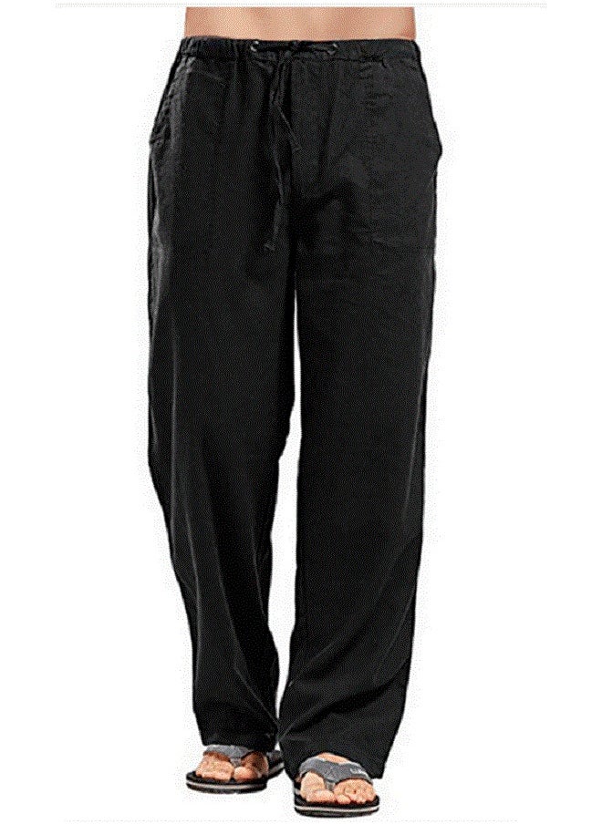 Loquat Men's Large Flax Wide Leg Pants Black 