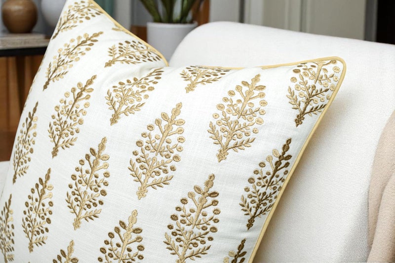 YugTex Chandni Paiseley Embroiderd Decorative Square Accent Throw Pillow Cover - Sofa, Chair, Couch, Bedroom, Living Room, Farmhouse Home Decor - 20x20 Inches-Ivory - Image 2
