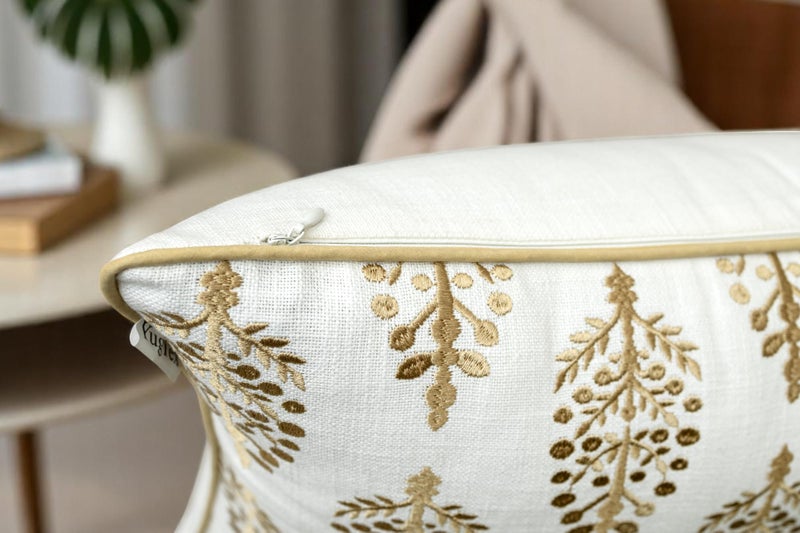 YugTex Chandni Paiseley Embroiderd Decorative Square Accent Throw Pillow Cover - Sofa, Chair, Couch, Bedroom, Living Room, Farmhouse Home Decor - 20x20 Inches-Ivory - Image 4