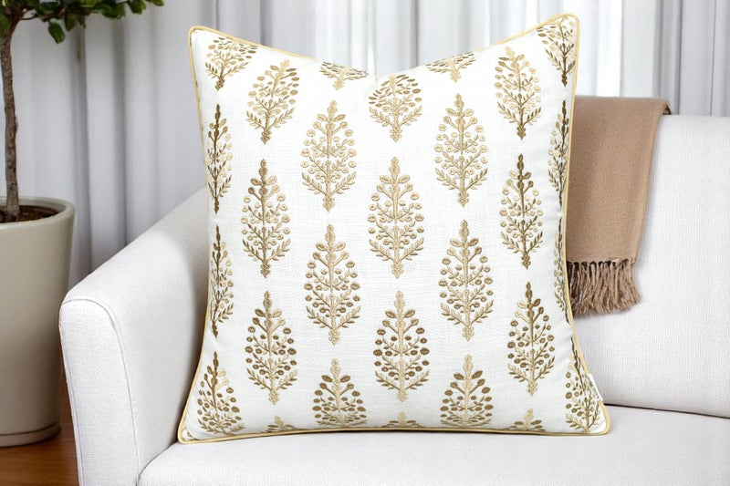 YugTex Chandni Paiseley Embroiderd Decorative Square Accent Throw Pillow Cover - Sofa, Chair, Couch, Bedroom, Living Room, Farmhouse Home Decor - 20x20 Inches-Ivory - Image 5