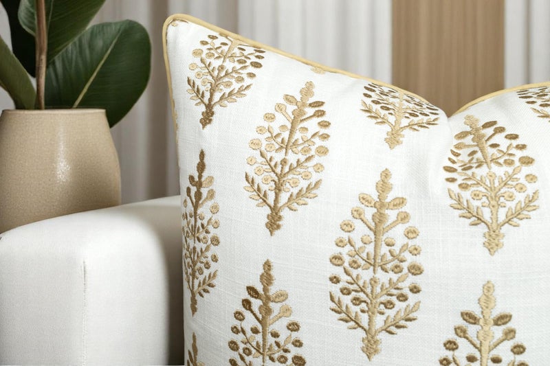 YugTex Chandni Paiseley Embroiderd Decorative Square Accent Throw Pillow Cover - Sofa, Chair, Couch, Bedroom, Living Room, Farmhouse Home Decor - 20x20 Inches-Ivory - Image 3