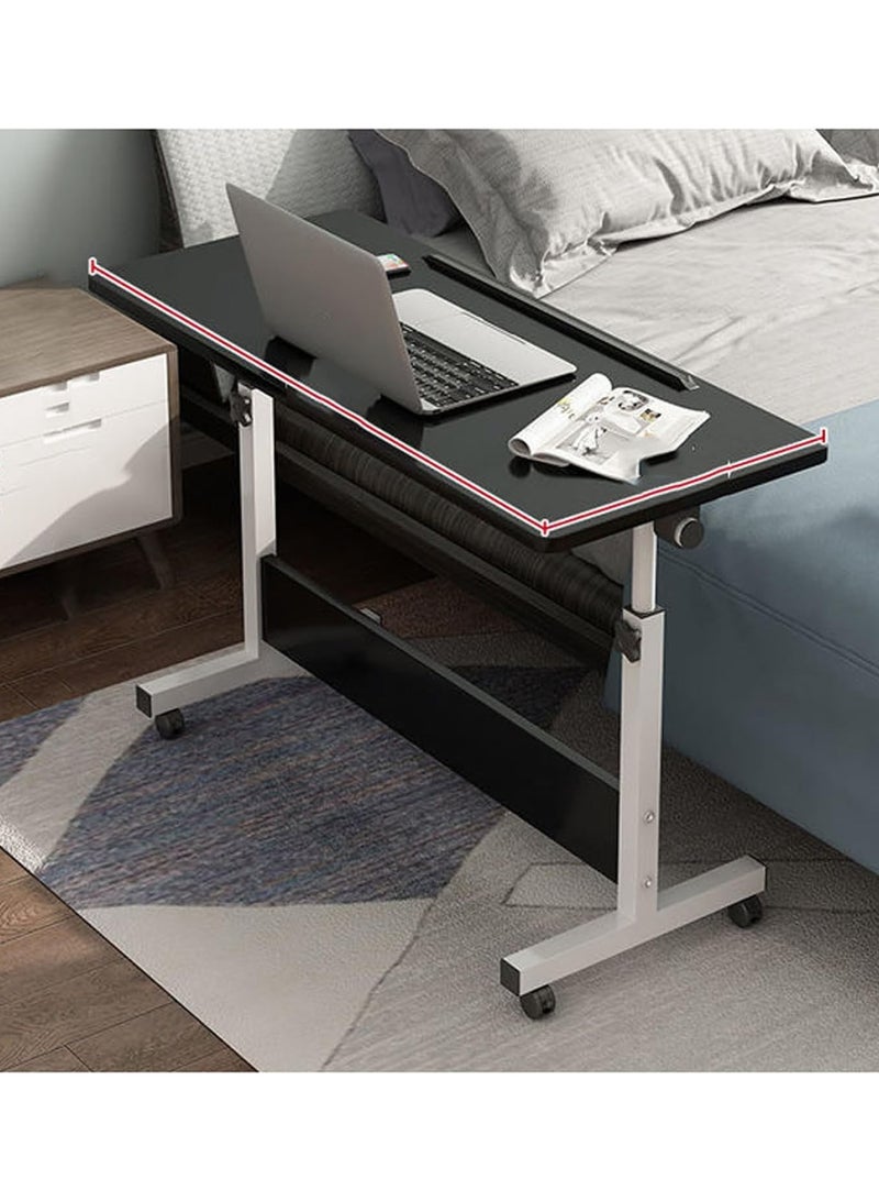 DubaiGallery Mobile Bedside Laptop Desk, Lifted Height Adjustable Home Office Computer Desk with 4 Wheels. Foldable Multifunctional Side Table for Sofa, Bedroom, Living Room, Office, Hospital Bed 60x40cm  - Image 1