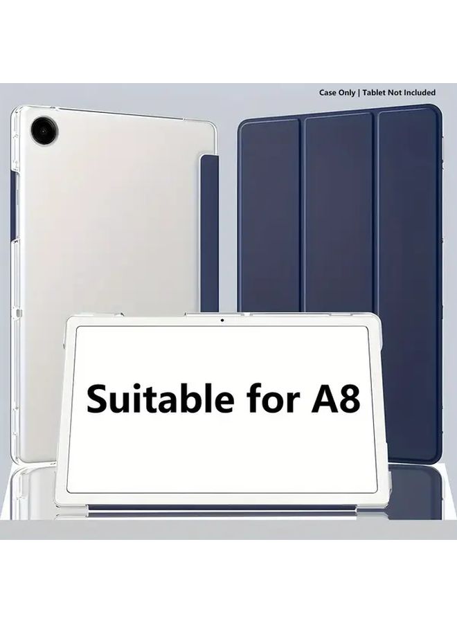 Navy Blue Tri Fold Tablet Case For 10 5 Inch Tab A8 2022 Transparent Back Durable Protection - Image 1