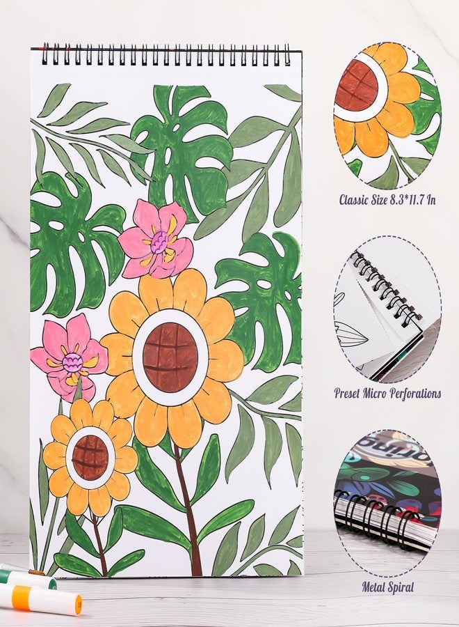 Prudiut مجموعة كتاب تلوين للبالغين 2 حزمة، 8.3×11.7 بوصة كتب تلوين بنمط رائع للاسترخاء، كتاب تلوين ملزم بشكل حلزوني لتخفيف التوتر، مثالي للأعمال اليدوية، هدايا الوعي الذهني للنساء - Image 2