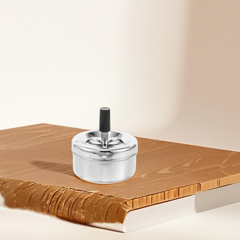 Smokeless Metal Ashtray With Push Down Spinning Fireproof Tray And Lid For Home Office - Image 5