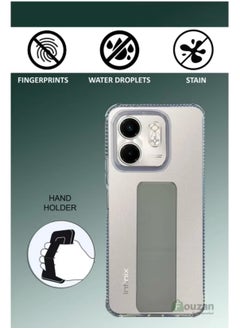 Generic For Infinix Smart 9 Transparent Shock Proof Silicone- Magnetic Case With Hand Grip Holder & Kickstand -Clear/Grey  - Image 2