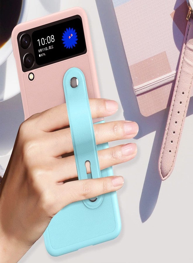 أوميو جراب Omio لهاتف Galaxy Z Flip 4 مع مسند وحزام معصم، غطاء خلفي جلدي رفيع للغاية قابل للتعديل مع مسند، جراب صلب مقاوم للصدمات من البولي كربونات للرجال والنساء والفتيات - Image 3