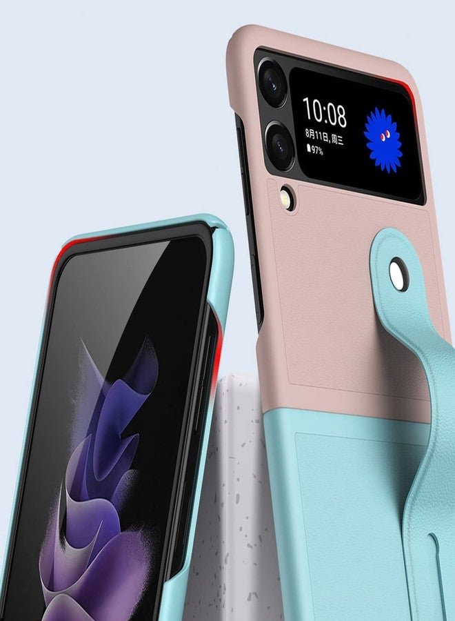 أوميو جراب Omio لهاتف Galaxy Z Flip 4 مع مسند وحزام معصم، غطاء خلفي جلدي رفيع للغاية قابل للتعديل مع مسند، جراب صلب مقاوم للصدمات من البولي كربونات للرجال والنساء والفتيات - Image 5