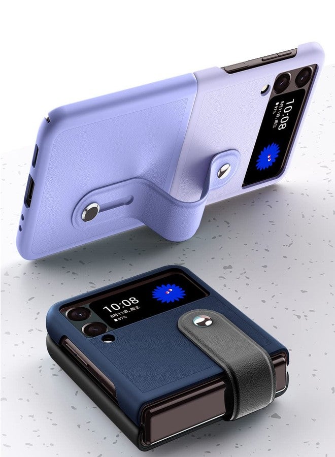 أوميو جراب Omio لهاتف Galaxy Z Flip 4 مع مسند وحزام معصم، غطاء خلفي جلدي رفيع للغاية قابل للتعديل مع مسند، جراب صلب مقاوم للصدمات من البولي كربونات للرجال والنساء والفتيات - Image 4