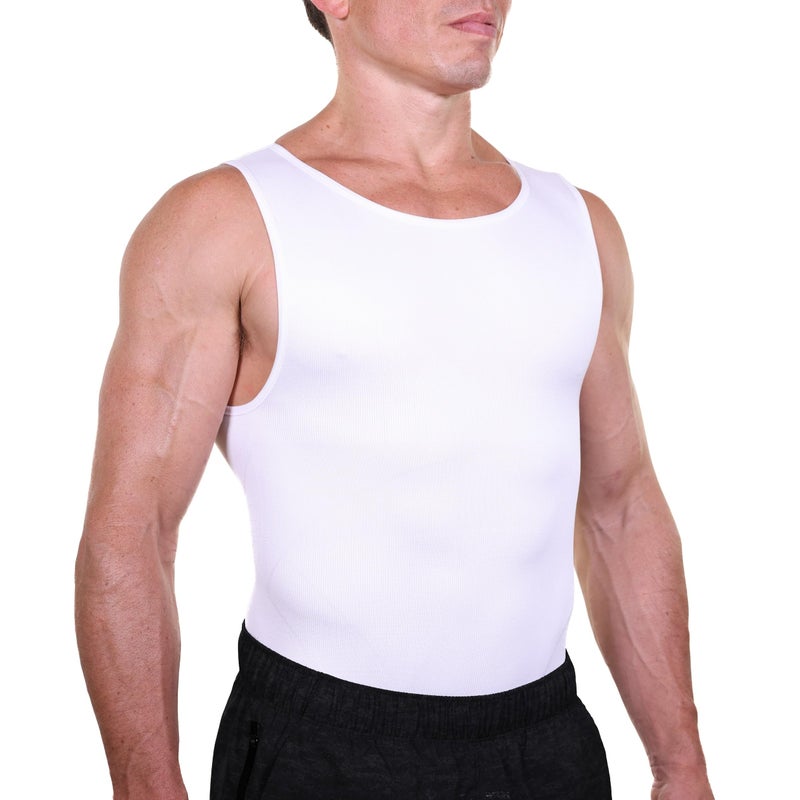 Esteem Apparel EliteSlim Men's Compression Shirt to Hide Gynecomastia Abs Chest Stomach Slimming Shapewear (White, X-Large) - Image 1