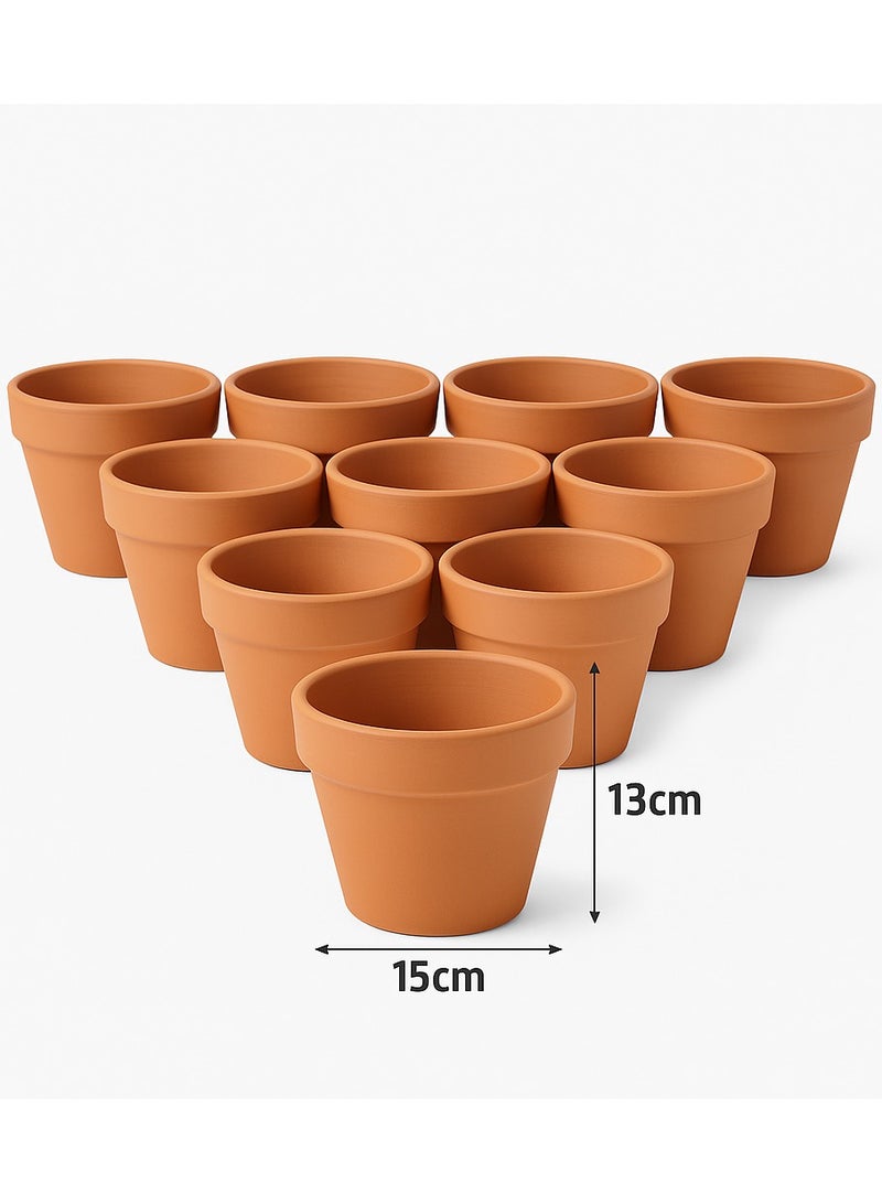 طقم 12 وعاء زهور فخاري طبيعي بلون طيني أنيق – فتحات تصريف للماء وتهوية للجذور، مناسب للنباتات الداخلية والخارجية، ديكور منزلي ومكتبي بمقاس ‎15×15×13 سم - Image 1
