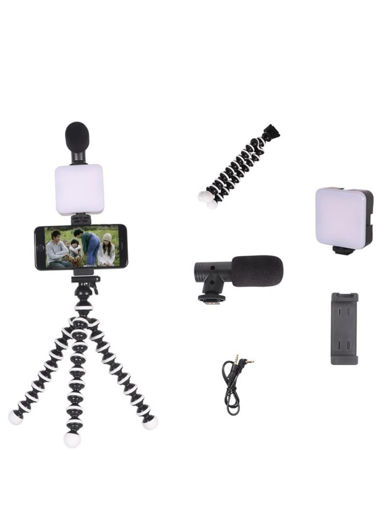 PLOKAMA PLOKAMA (PK-775) 5 in 1 Video Rig Camera Mount Holder Stabilizer Handle Grip with Microphone Mic, LED Light Kit for Any SmartPhone & Filmmaking Professional Videomaker (U Rig, 1 Led, Mic, Holder) - Black  - Image 2