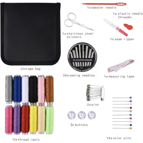Maharsh 98Pcs Sewing Kit, Portable Sewing kit Box Sewing Supplies Accessories with Thread Spools, Scissors, Thread Needles,Tape Measure for DIY - Image 2