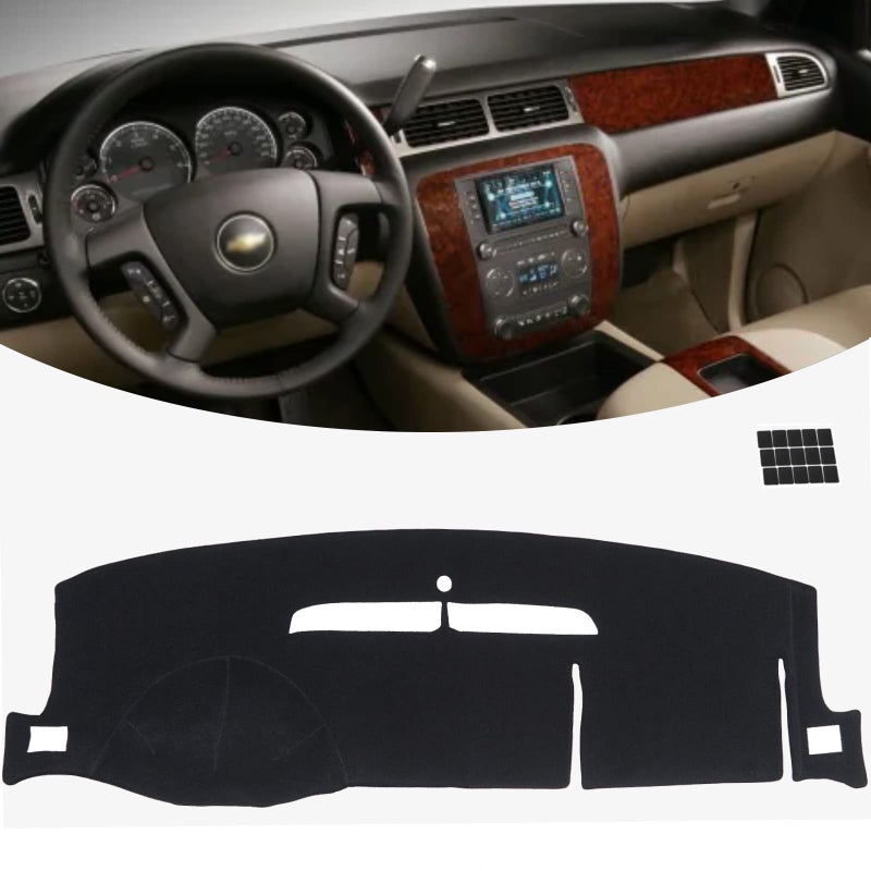 KEYOOG Dashboard Cover Dash Mat Fit for 1307 Chevy Tahoe SuburbanSilverado 1500 LTZGMC YukonSierra 1500 SLT Wo HUDCar Dash Board Mat AntiGlare CarpetNonSlip Pad Black