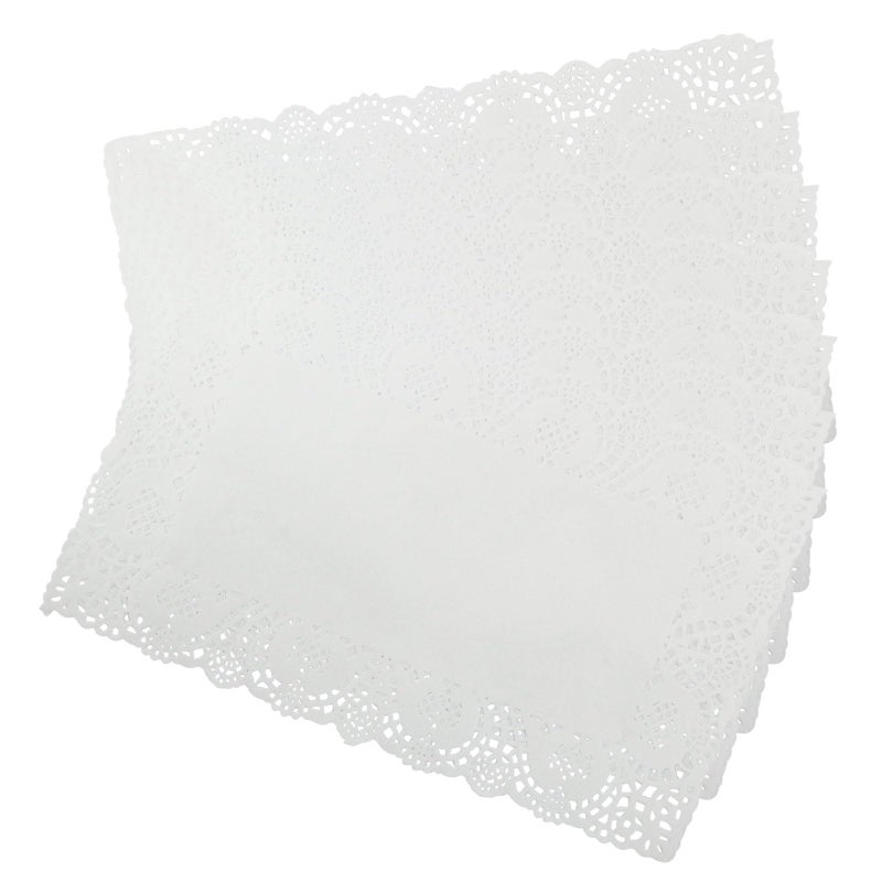 Bonsicoky 100 Pack Rectangular Paper Doilies  White Lace Paper Doilies for Food  Disposable Placemats for Birthday Party and Wedding Tablewear Decoration  19 x 30cm