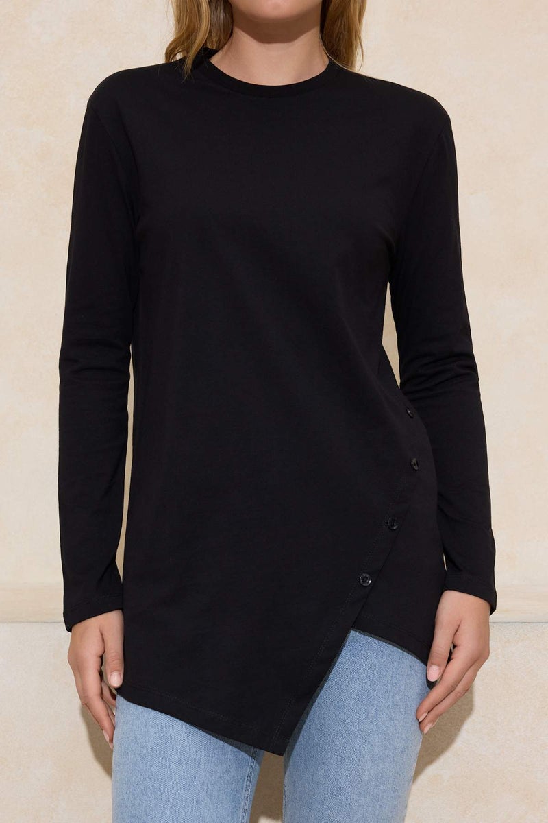 trendyol Black Cotton Single Jersey Fabric Button Detailed Knitted Tunic Tctss26Uk00003 - Image 3