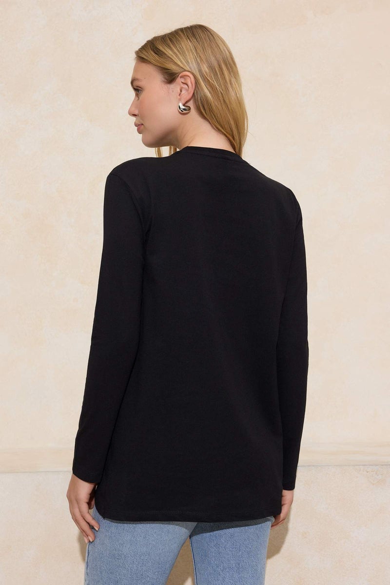 trendyol Black Cotton Single Jersey Fabric Button Detailed Knitted Tunic Tctss26Uk00003 - Image 4