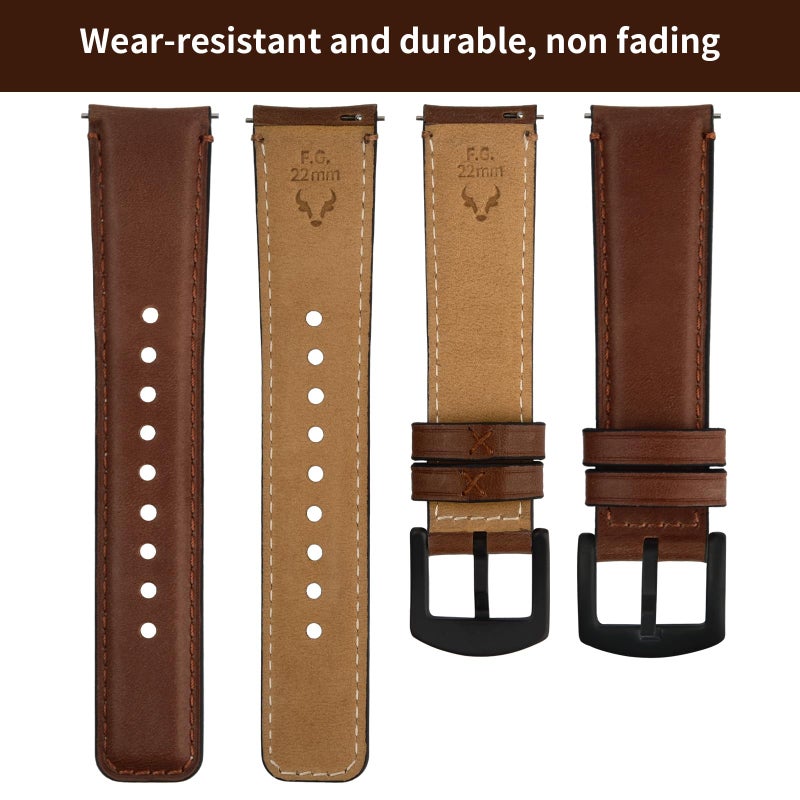 Fullmosa أحزمة ساعات جلدية فولموسا للرجال، 22 مم 20 مم 18 مم أحزمة ساعات سريعة الإطلاق - حزام معصم عتيق مصقول مع مشبك معدني من الفولاذ المقاوم للصدأ - Image 4