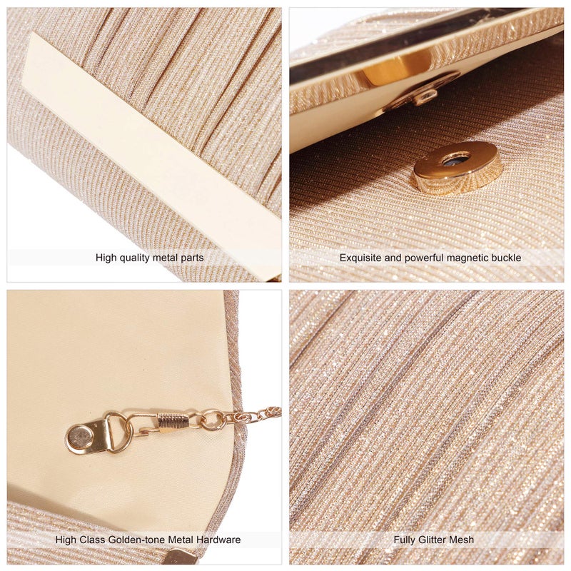 AO ALI VICTORY AO ALI VICTORY Glitter Clutch Purses for Women Evening Bags Clutches Flap Envelope Handbags Large Wedding Party Prom Purse- Champagne  - Image 4
