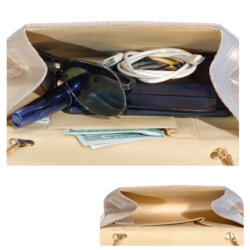 AO ALI VICTORY AO ALI VICTORY Glitter Clutch Purses for Women Evening Bags Clutches Flap Envelope Handbags Large Wedding Party Prom Purse- Champagne  - Image 5