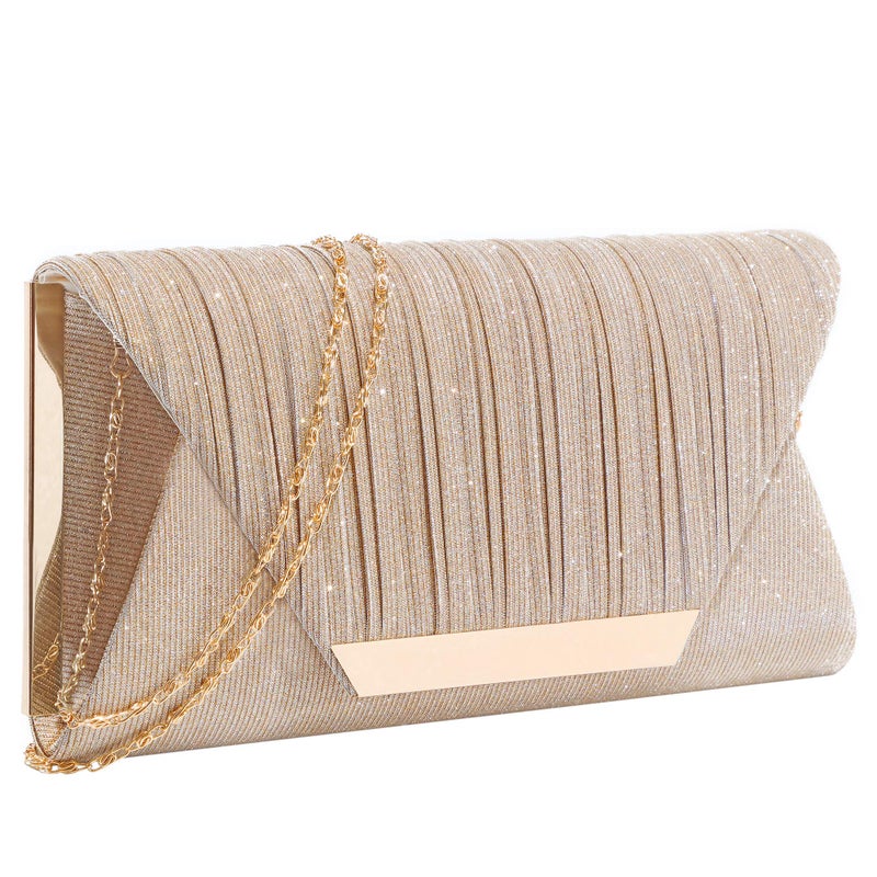 AO ALI VICTORY AO ALI VICTORY Glitter Clutch Purses for Women Evening Bags Clutches Flap Envelope Handbags Large Wedding Party Prom Purse- Champagne  - Image 1