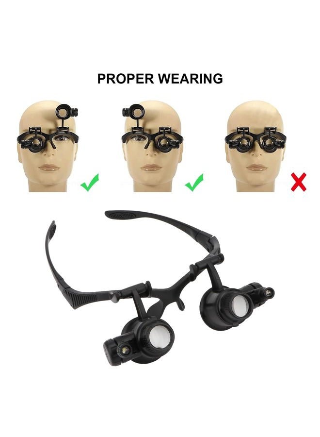 Rongon 10X 15X 20X 25X Headband Magnifier Double Eyes Glass Jeweler Loupe with 2 LED Lights 8 Replaceable Lens for Jeweler Watch Repair - Image 5