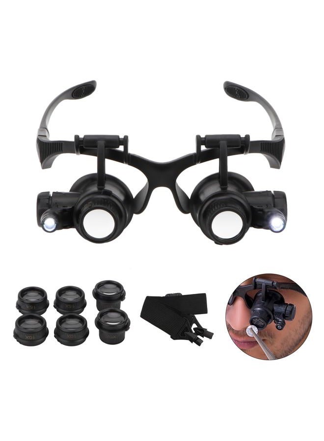 Rongon 10X 15X 20X 25X Headband Magnifier Double Eyes Glass Jeweler Loupe with 2 LED Lights 8 Replaceable Lens for Jeweler Watch Repair - Image 1