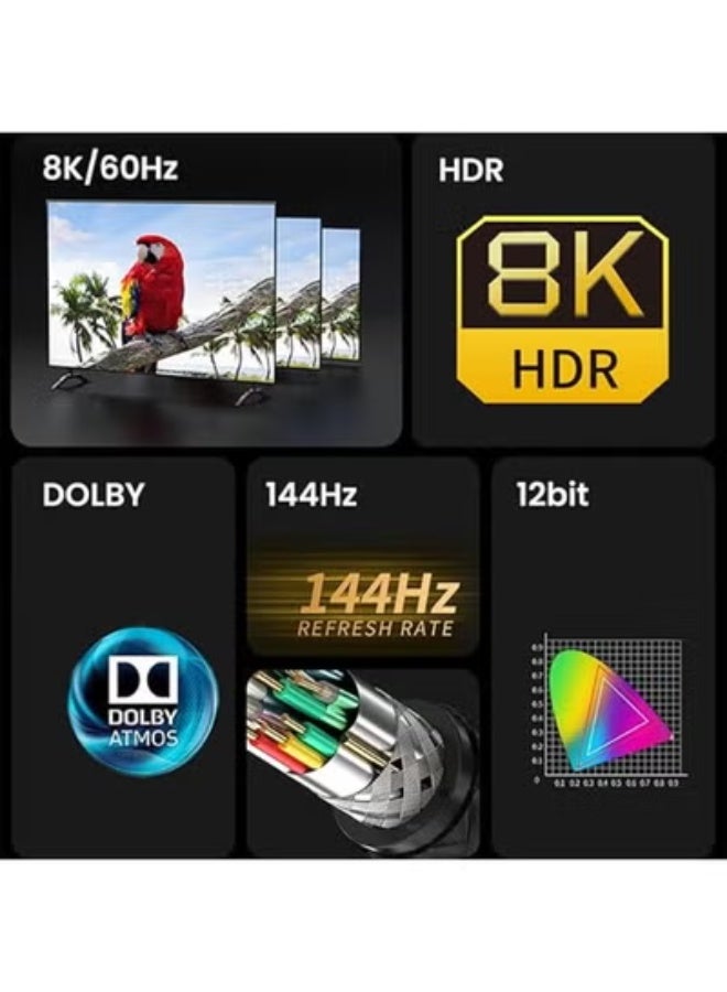 Premium 8K@60Hz / 4K@120Hz HDMI 2.1 Cable – Braided High-Speed with HDCP, ARC & HDR – 3 Meters - Image 4