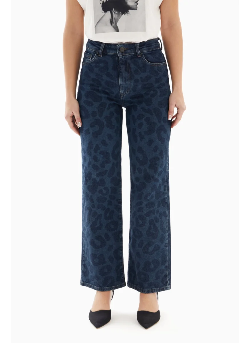 Wecre8 Dark Blue Leopard Print Denim Jeans By WECRE8