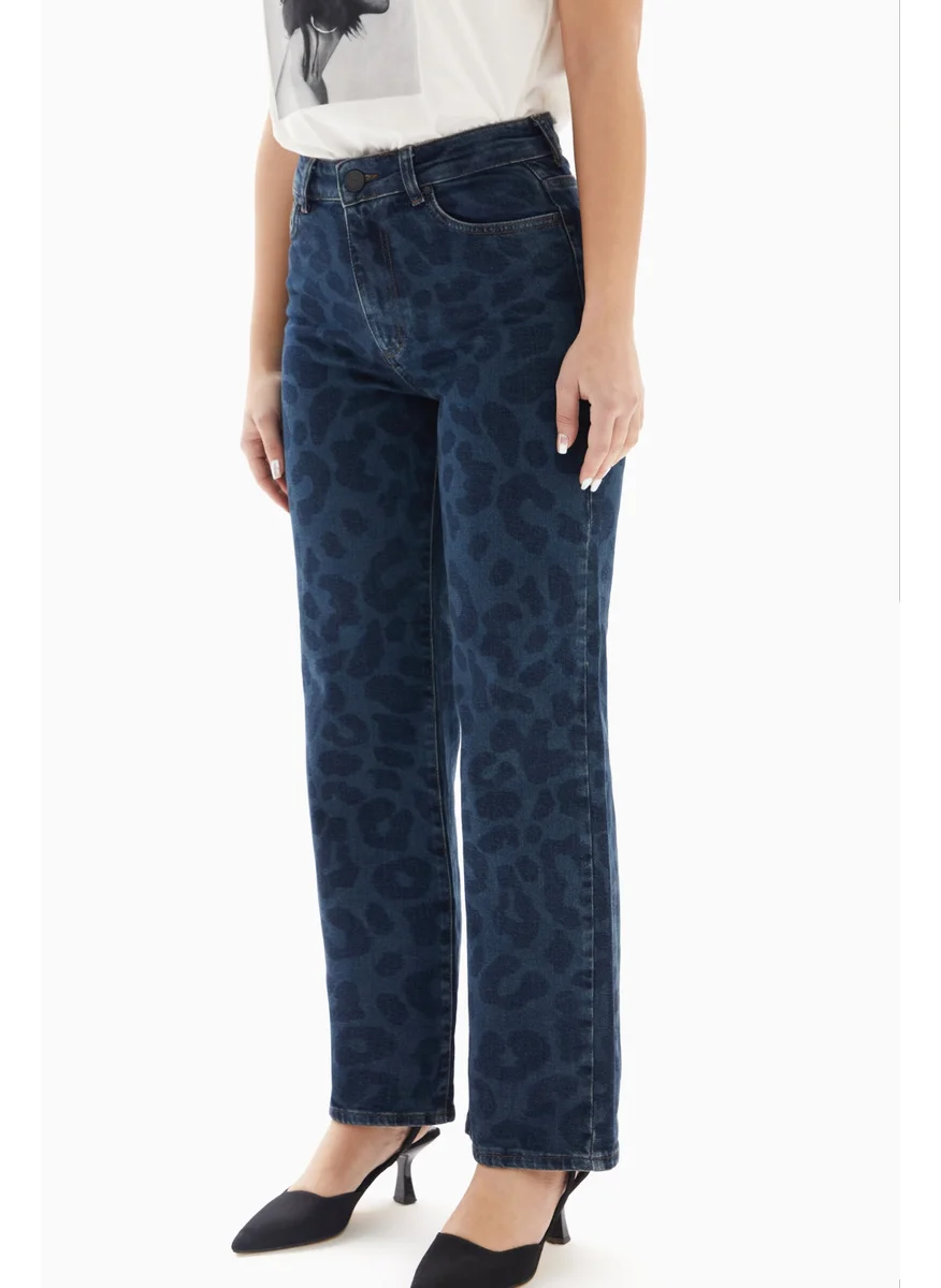 Wecre8 Dark Blue Leopard Print Denim Jeans By WECRE8