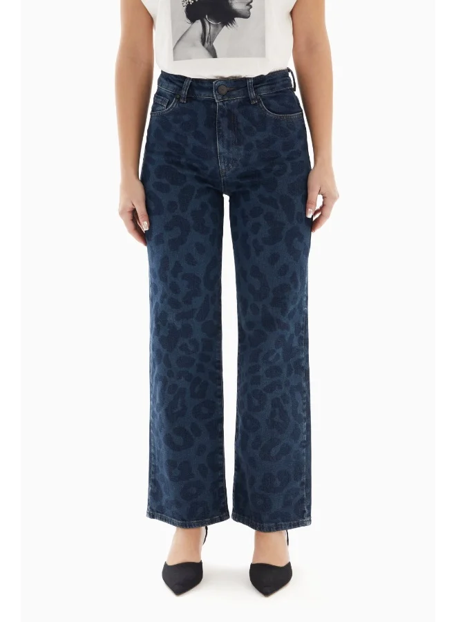 Wecre8 Dark Blue Leopard Print Denim Jeans