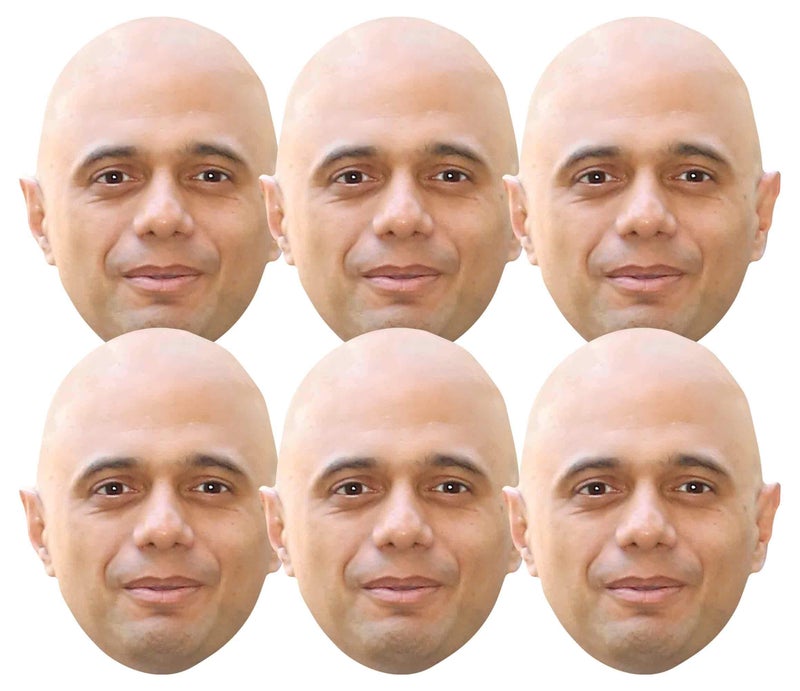 STAR CUTOUTS Sajid Javid Politician 6 Pack Includes Tabs and Elastic Perfect FunCardboard Face Mask. Talking Point, Fun for Events and Parties, CARDBOARD, Multicolour, ONE Size