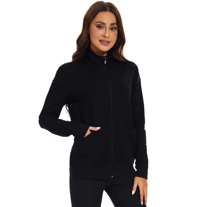 Meanzoo Women's Scrubs Jacket Zip Front Warm-up Jacket(Black,Small) - Image 2