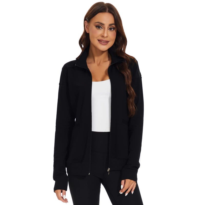 Meanzoo Women's Scrubs Jacket Zip Front Warm-up Jacket(Black,Small) - Image 1