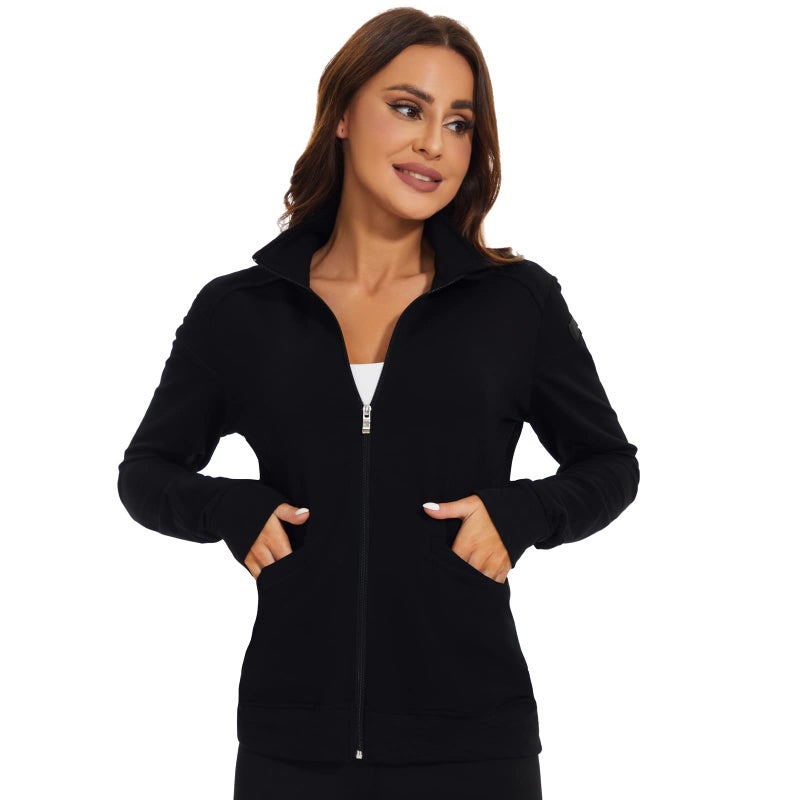 Meanzoo Women's Scrubs Jacket Zip Front Warm-up Jacket(Black,Small) - Image 3