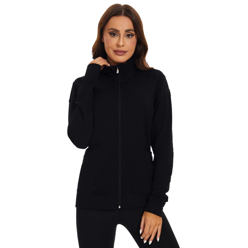Meanzoo Women's Scrubs Jacket Zip Front Warm-up Jacket(Black,Small) - Image 4