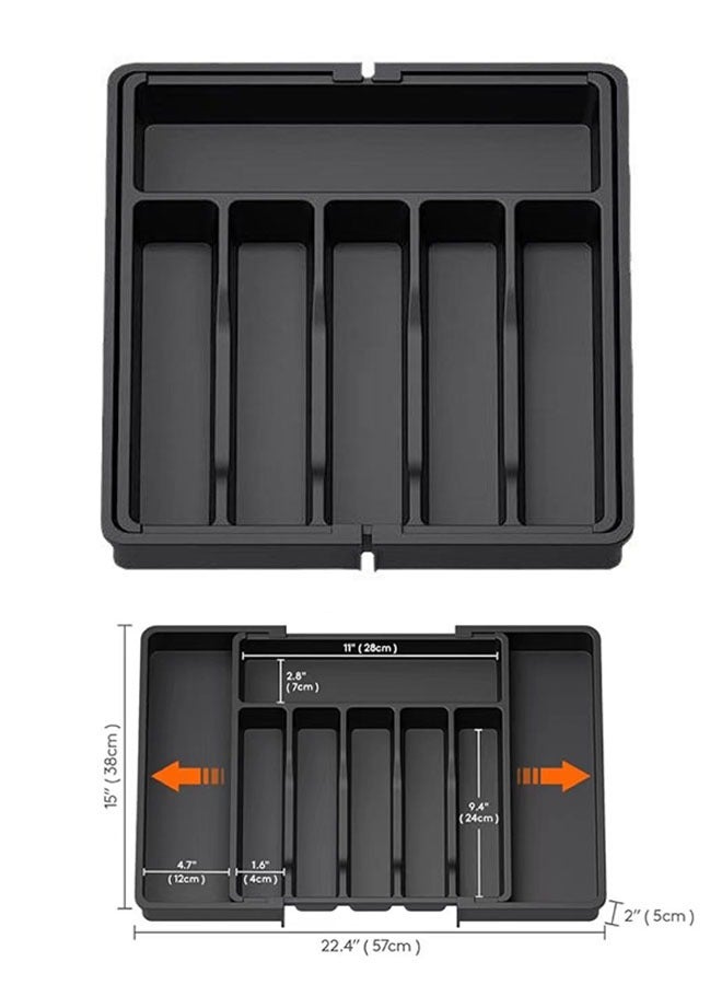 Silverware Drawer Organizer, Telescopic adjustment Space for Knifes, Spoons, Forks. Sleek & Space-Saving Silverware Organizer for an Organized Kitchen (Black).  - Image 2