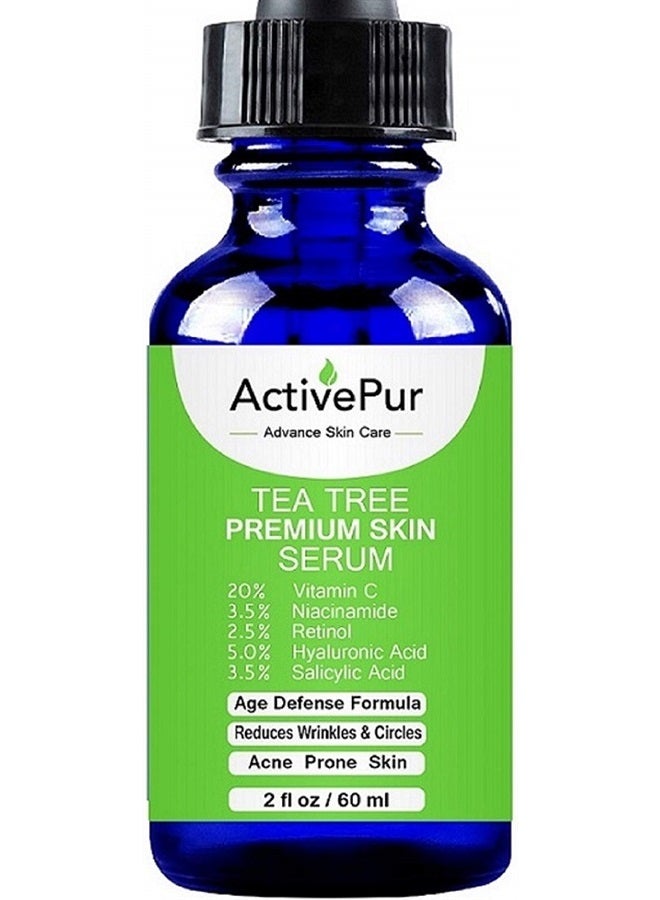 Premium TEA TREE SERUM (Big Size-2 Oz/60 ml) Oil for Acne, 20% Vitamin C & B3 MSM Hyaluronic Acid Retinol Salicylic Acid Niacinamide Acne Scar Treatment Anti Aging Wrinkle Dark Spots Blemishes Pimple