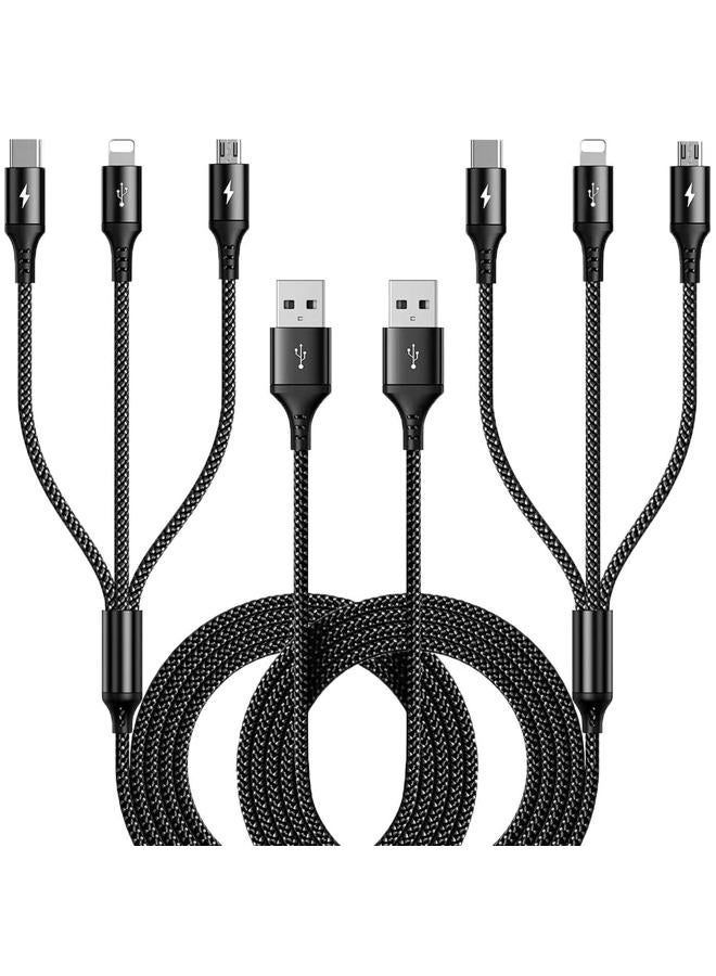 RULUS Multi Charging Cable [2Pack 6ft] 3 in 1 Multiple Fast Charger Cable Nylon Braided Charging Cord Adapter with IP/Type C/Micro USB Ports for Cell Phones ﻿ - Image 1