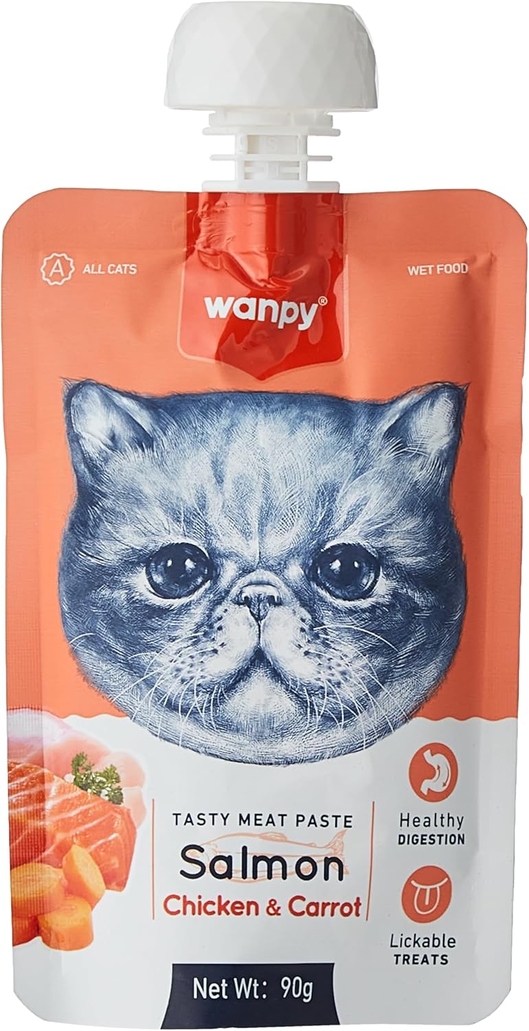 وانبي Wanby معجون اللحم اللذيذ - سمك السلمون والدجاج والجزر للقطط 90 جرام - Image 1