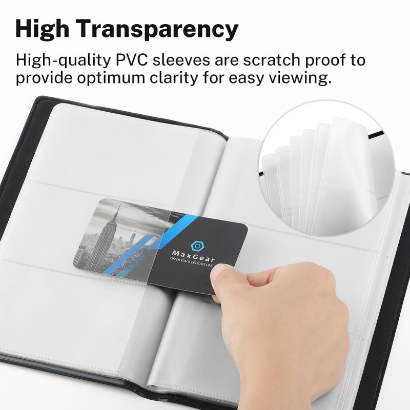 MaxGear Business Card Organizer, 240 Cards Book Portable Business Card Holder for Men & Women, Professional PU Credit Cards Binder File Storage, Black - Image 3