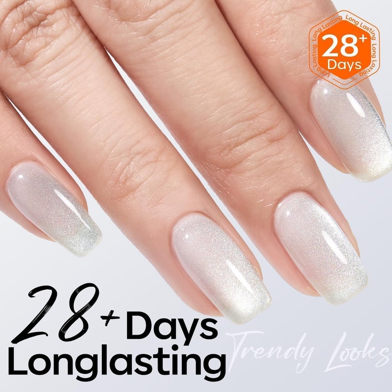 modelones Heart Cat Eye Gel Nail Polish, 2 PCS 15ML Pink Sliver Holographic 9D Cat Eye Glitter Multichrome Silver Pink Shades Polish with Magnet Soak Off Led Nail Art Gel DIY Salon Gift - Image 4