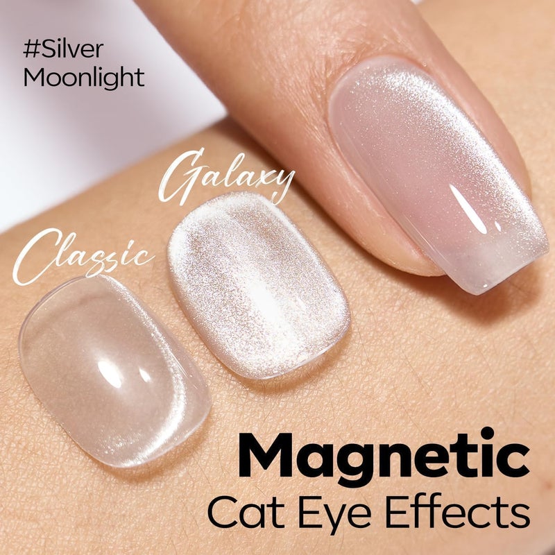 modelones Heart Cat Eye Gel Nail Polish, 2 PCS 15ML Pink Sliver Holographic 9D Cat Eye Glitter Multichrome Silver Pink Shades Polish with Magnet Soak Off Led Nail Art Gel DIY Salon Gift - Image 2