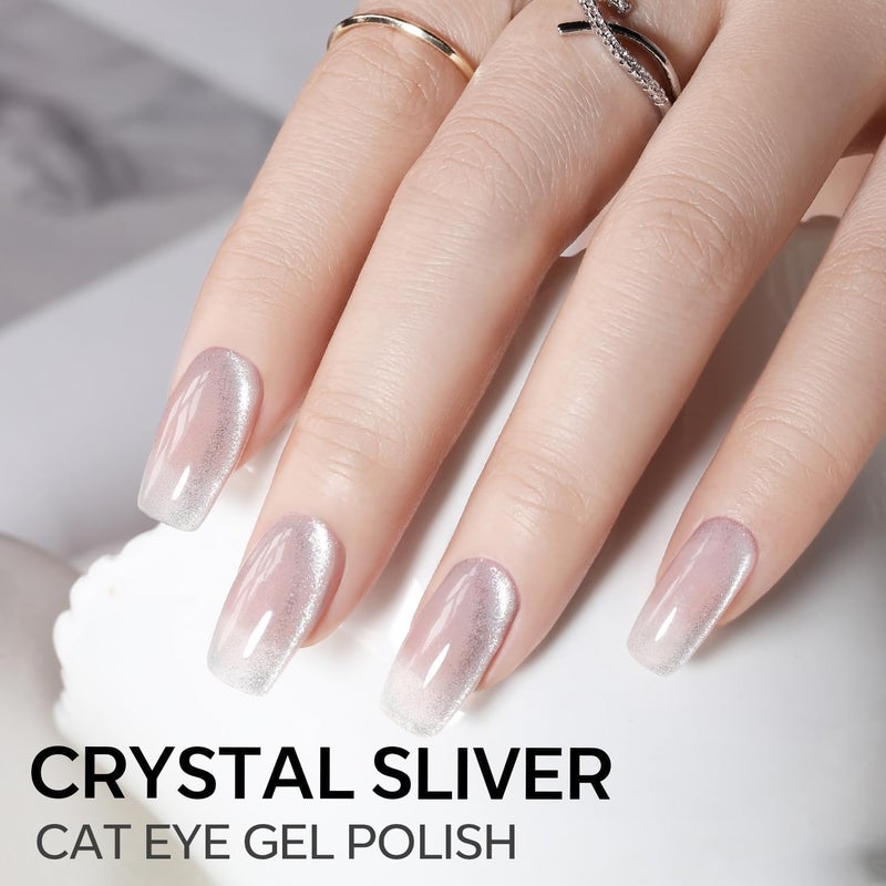 modelones Heart Cat Eye Gel Nail Polish, 2 PCS 15ML Pink Sliver Holographic 9D Cat Eye Glitter Multichrome Silver Pink Shades Polish with Magnet Soak Off Led Nail Art Gel DIY Salon Gift - Image 3