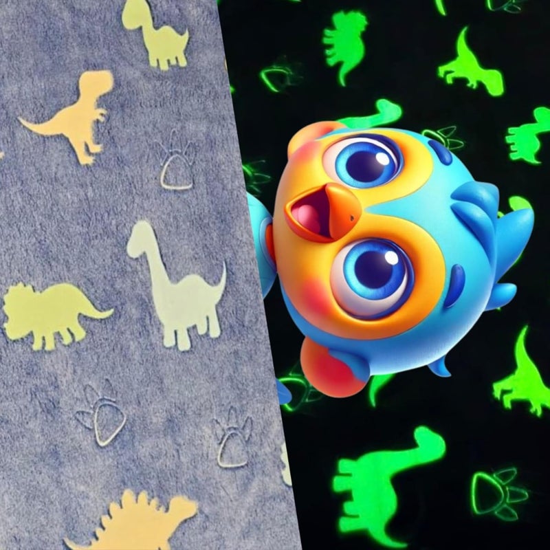 PAX PARROT Dinosaur Design Glow in The Night Blanket for KidsBaby Blanket Radium Bedsheet All Season Soft WarmQueen Size 015 Years 200 152 cm Blue