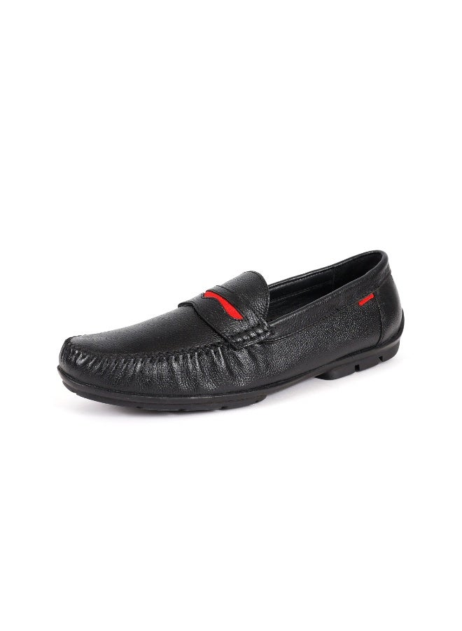 Mont Hawk Mallorca Men's Genuine Leather Slip-On Loafers – Premium Leather Casual & Semi Formal Shoes with Flexible TPR Rubber Sole, Comfortable Office Driving Walking Footwear with New Sole (Black) - Image 1