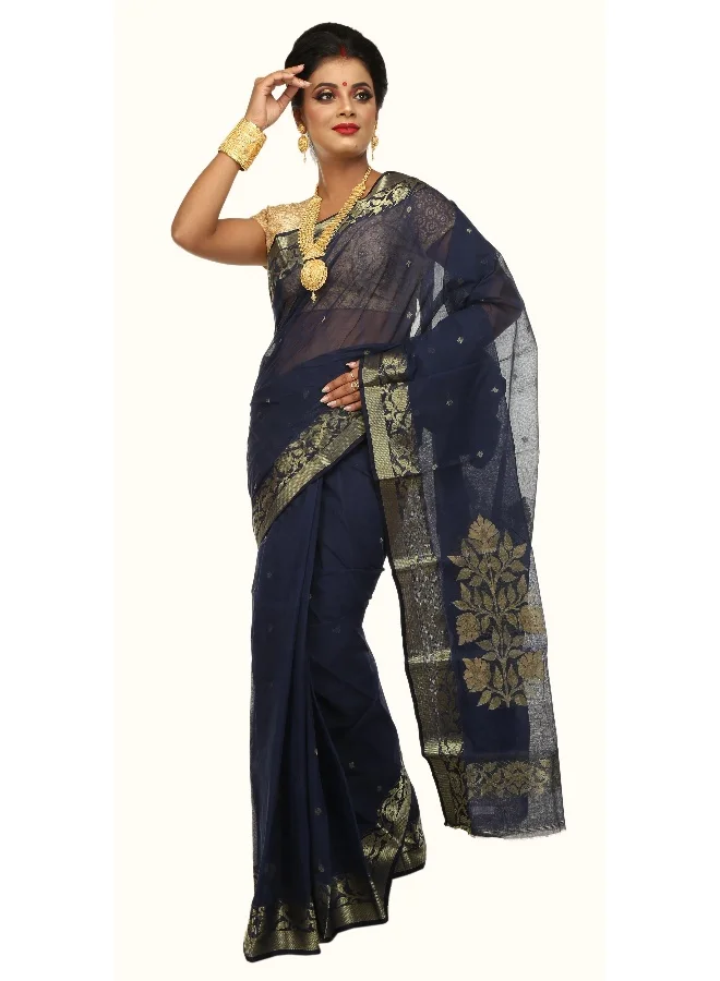 Parinita Sarees ساري تانت أزرق داكن للنساء