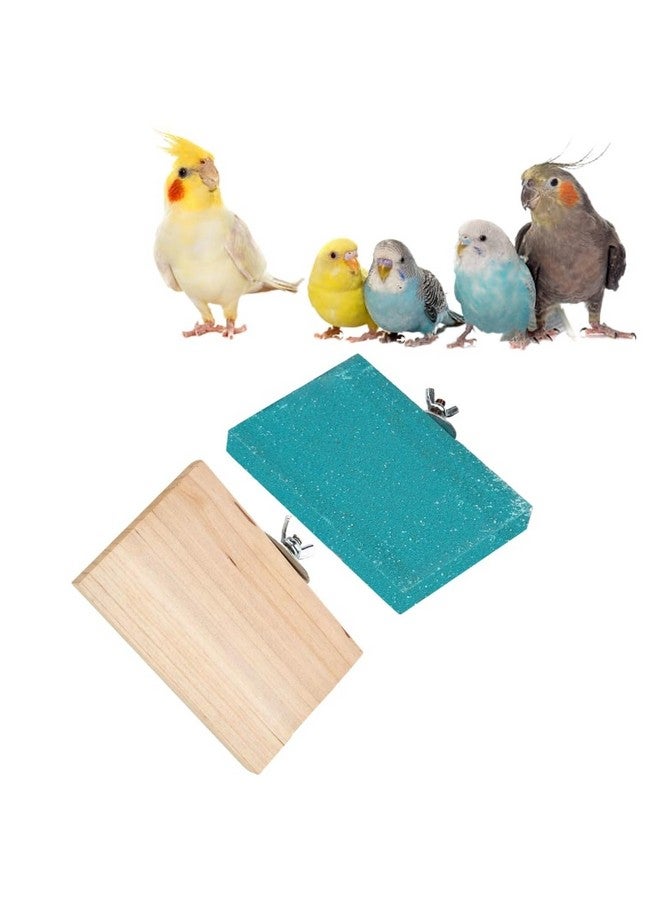 سايج سكوير منصة رمل خشبية مصنوعة من الخشب الطبيعي، مجموعة من اثنين (3*4.5 بوصة ورمل 3*4.5 بوصة) حامل مجثم على شكل مستطيل، ملحقات القفص، لعبة مرحة، مناسبة للطيور والببغاوات والبادجي - Image 1