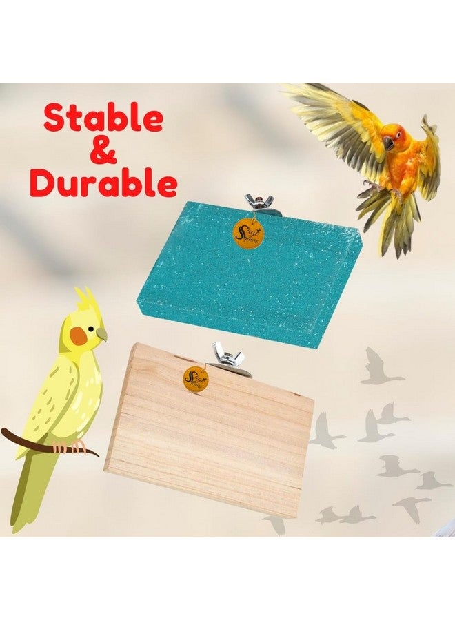 سايج سكوير منصة رمل خشبية مصنوعة من الخشب الطبيعي، مجموعة من اثنين (3*4.5 بوصة ورمل 3*4.5 بوصة) حامل مجثم على شكل مستطيل، ملحقات القفص، لعبة مرحة، مناسبة للطيور والببغاوات والبادجي - Image 2